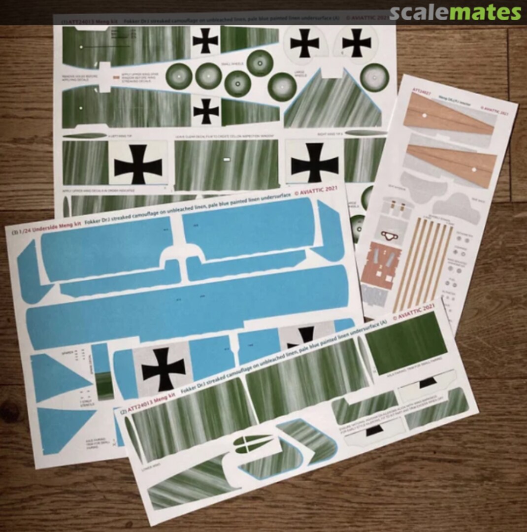 Boxart (Meng) Fokker DR.I streaked camouflage on unbleached linen, pale blue paint on linen undersurface (A) ATT24013 Aviattic Boxart (Meng) Fokker DR.I streaked camouflage on unbleached linen, pale blue paint on linen undersurface (A) ATT24013 Aviattic