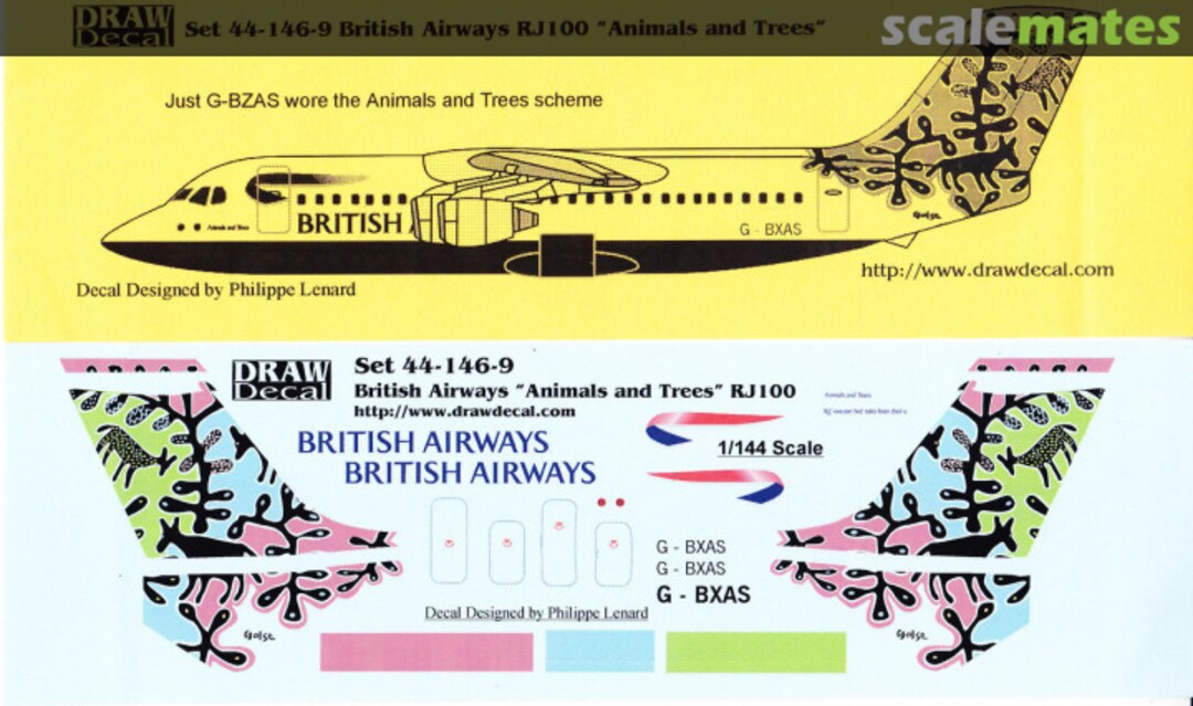 Boxart British Airways “Animals and Trees” RJ100 44-146-9 Draw Decal Boxart British Airways “Animals and Trees” RJ100 44-146-9 Draw Decal