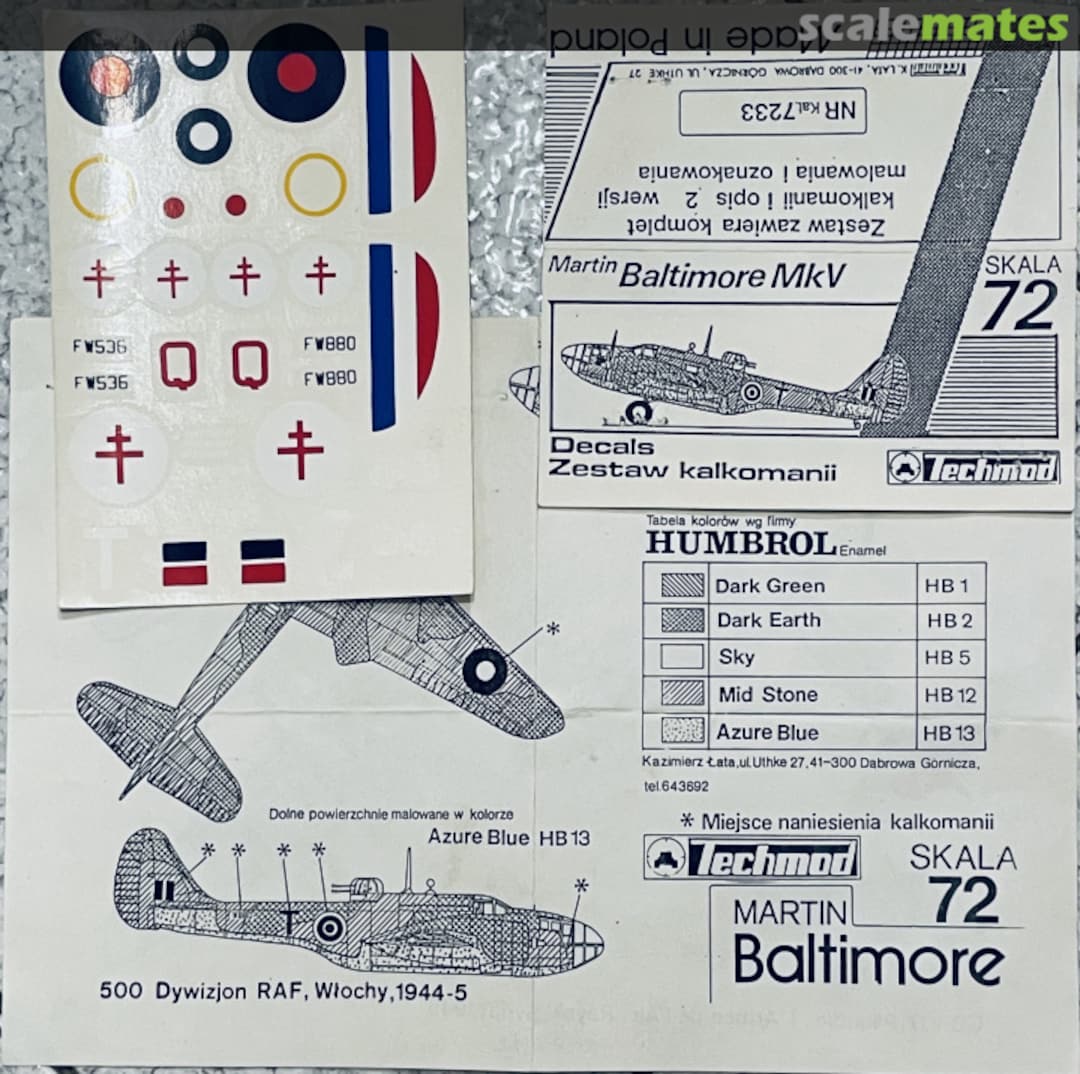 Boxart Martin Baltimore Mk.V 7233 Techmod Boxart Martin Baltimore Mk.V 7233 Techmod