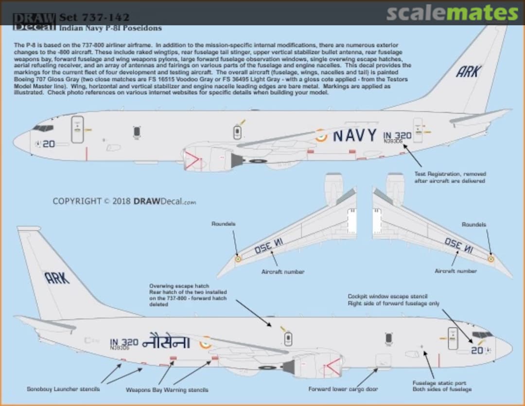 Boxart Indian Navy P-8I Poseidons 72s-737-142 Draw Decal
