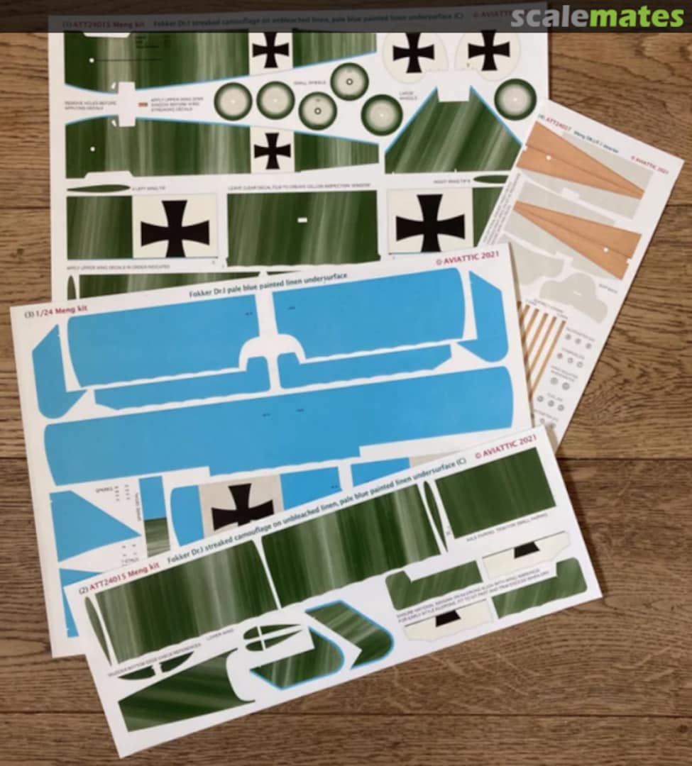 Boxart (Meng kit) Fokker Dr.I streaked camouflage on unbleached linen, pale blue painted linen undersurfaces (C) ATT24015 Aviattic Boxart (Meng kit) Fokker Dr.I streaked camouflage on unbleached linen, pale blue painted linen undersurfaces (C) ATT24015 Aviattic