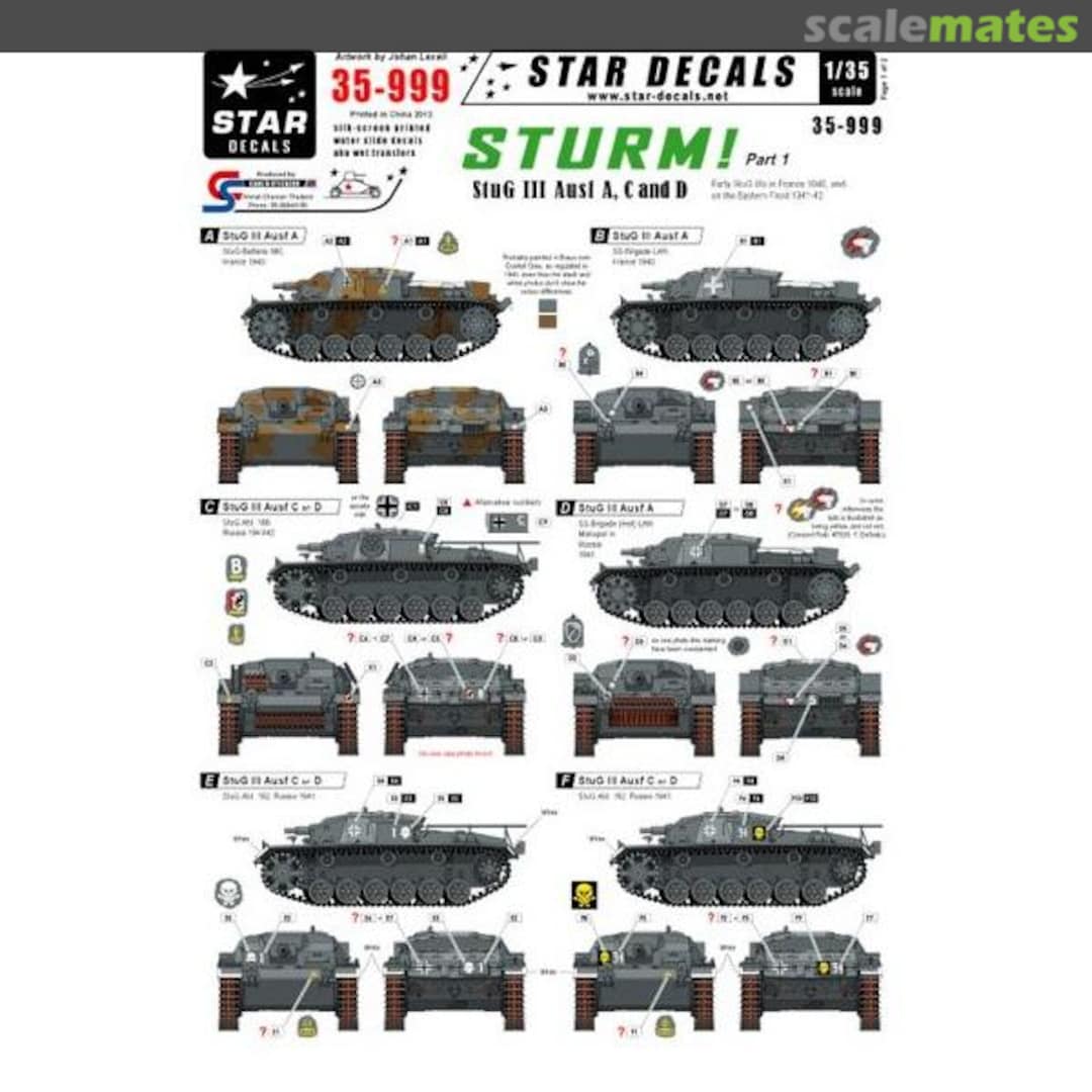 Boxart Sturm #1. StuG III Ausf A, C and D. France 35-999 Star Decals Boxart Sturm #1. StuG III Ausf A, C and D. France 35-999 Star Decals