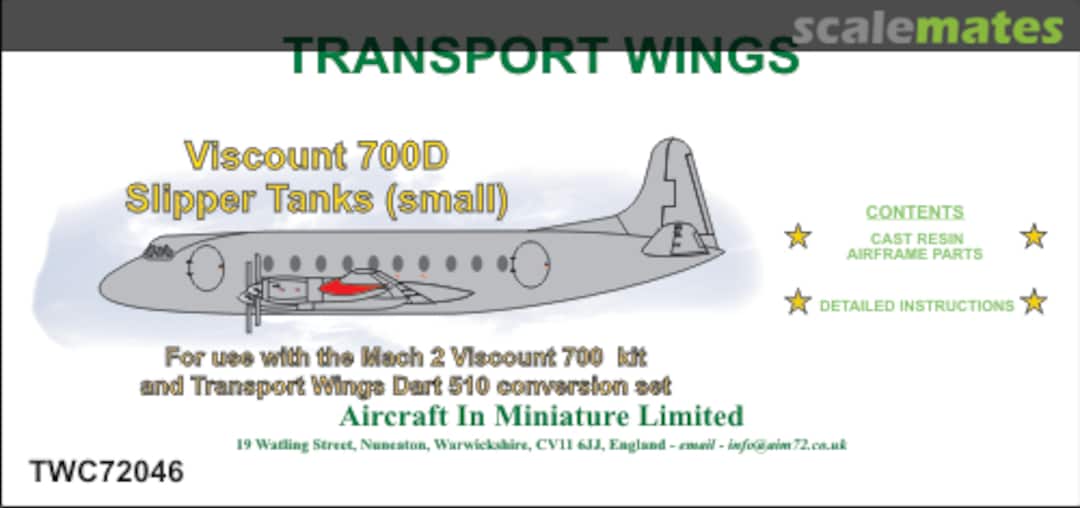 Boxart Vickers Viscount 700D Slipper Tanks (small) TWC72046 Aircraft In Miniature Ltd Boxart Vickers Viscount 700D Slipper Tanks (small) TWC72046 Aircraft In Miniature Ltd