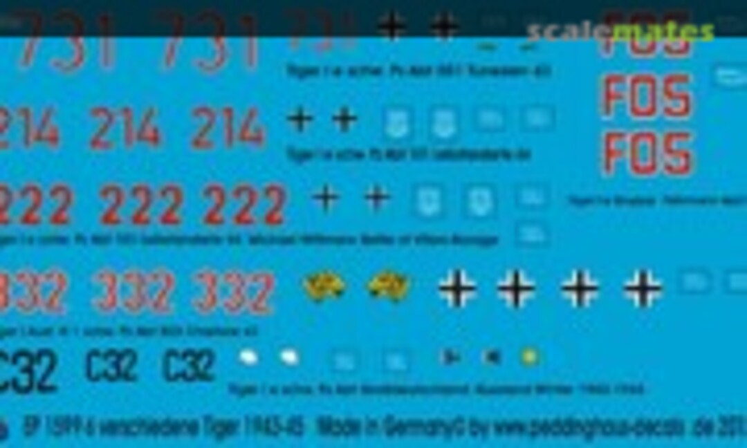 1:72 6 verschiedene Tiger I, 1943-45 (Peddinghaus-Decals EP 1599) EP 1599
