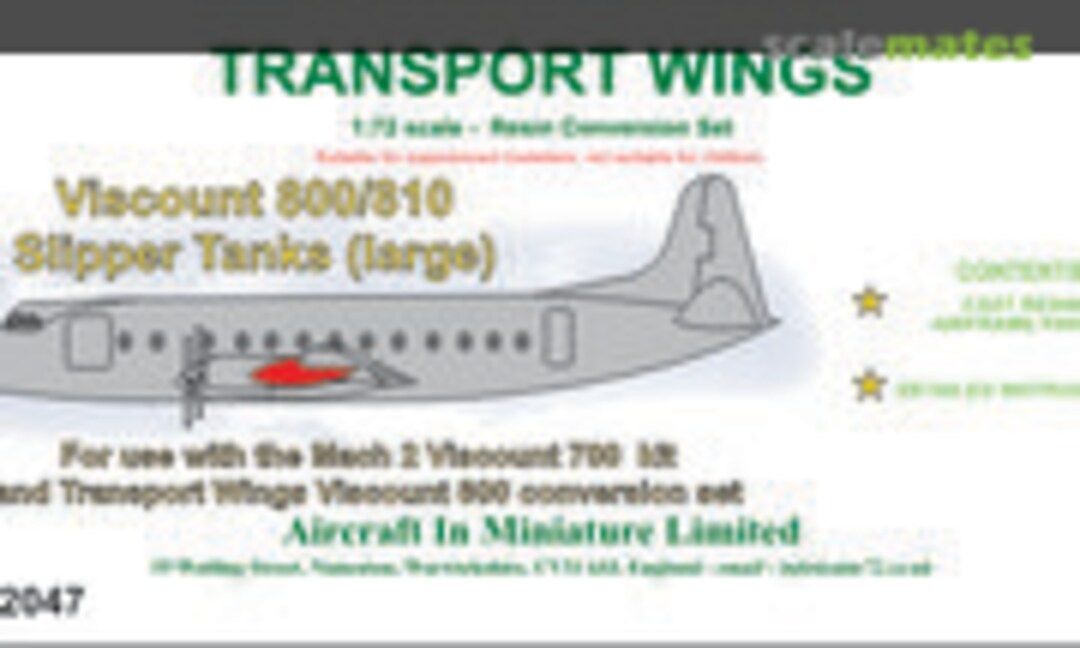 1:72 Vickers Viscount 800/810 Slipper Tanks (large) (Aircraft In Miniature Ltd TWC72047) TWC72047