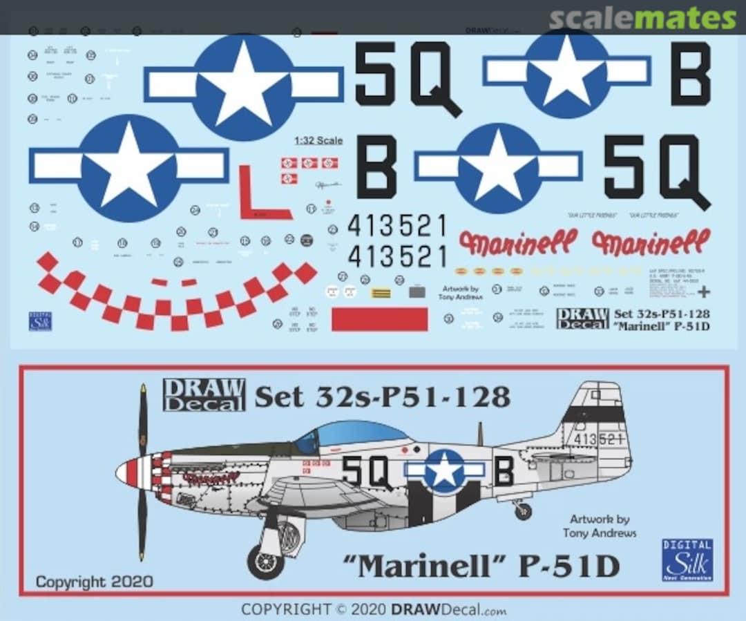Boxart “Marinell” P-51D 32-P51-128 Draw Decal Boxart “Marinell” P-51D 32-P51-128 Draw Decal