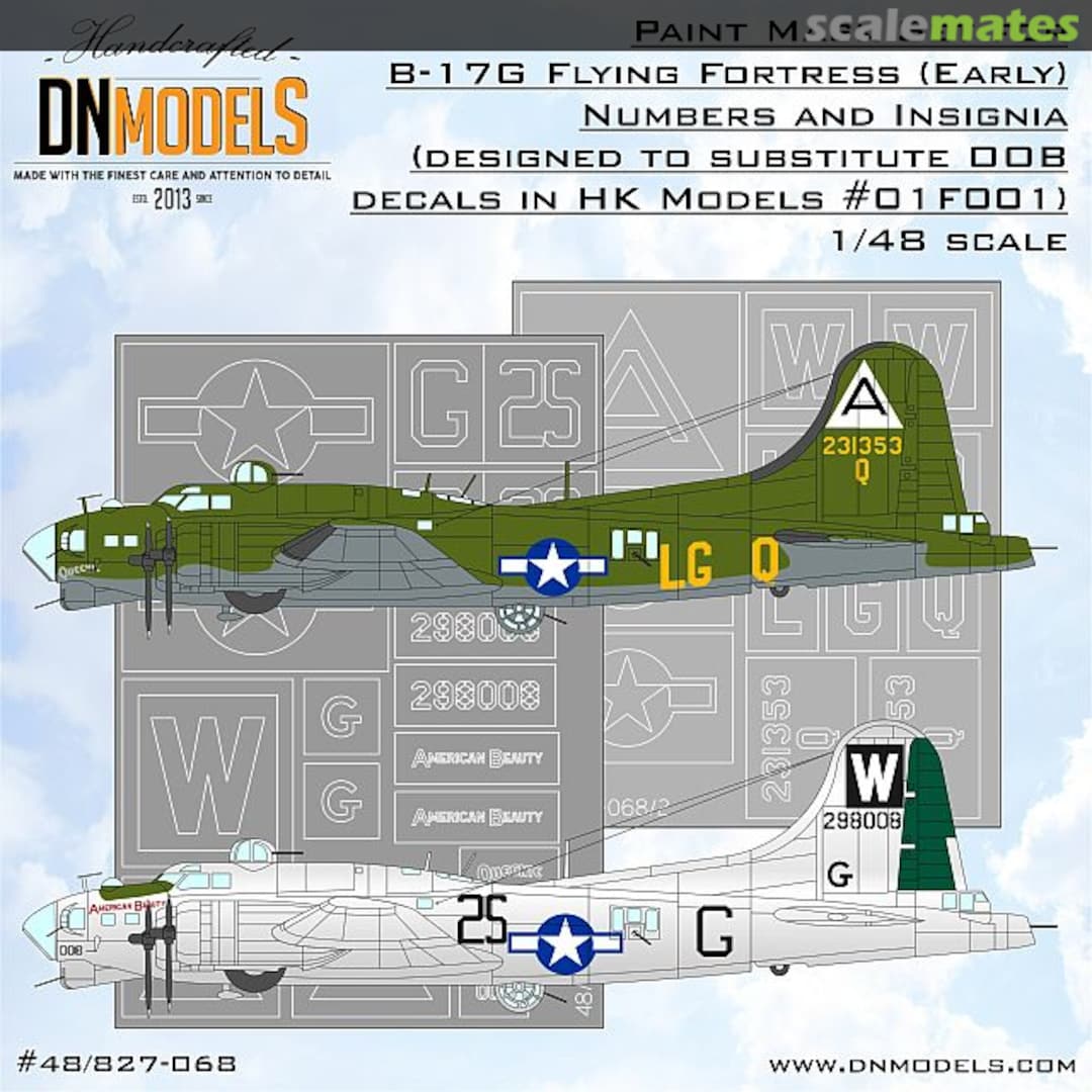 Boxart B-17G (Early) numbers and insignia paint mask set 48/827-068 DN Models Boxart B-17G (Early) numbers and insignia paint mask set 48/827-068 DN Models