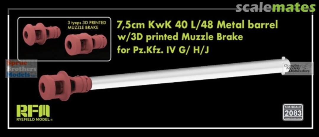 Boxart 7.5cm KwK 40 L/48 Metal Barrel w/3D printed Muzzle Brake for Pz.Kfz. IV G/H/J 2083 Rye Field Model