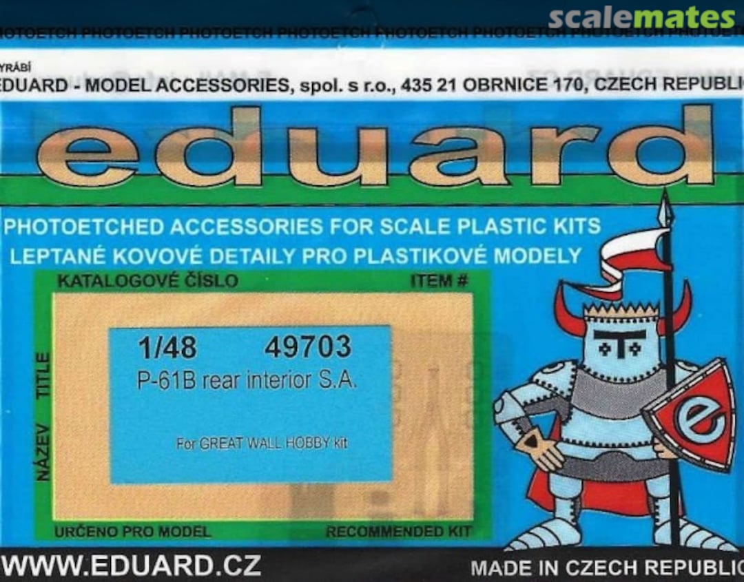 Boxart P-61B Rear Interior S.A. Photoetch Set 49703 Eduard Boxart P-61B Rear Interior S.A. Photoetch Set 49703 Eduard