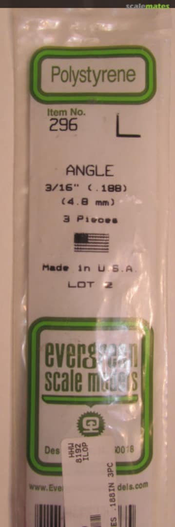 Boxart Polystyrene Angle 3/16” (.188”) 296 Evergreen Scale Models Boxart Polystyrene Angle 3/16” (.188”) 296 Evergreen Scale Models
