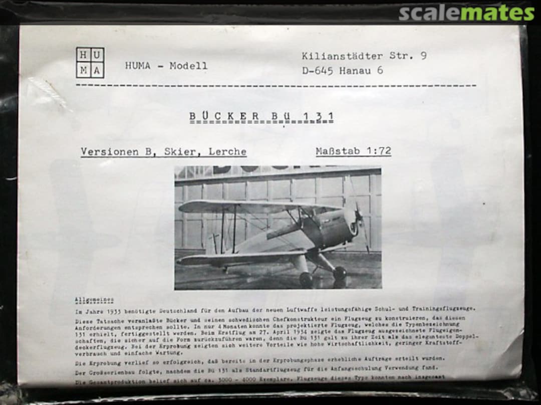 Boxart Bücker Bü 131 Huma Modell Boxart Bücker Bü 131 Huma Modell