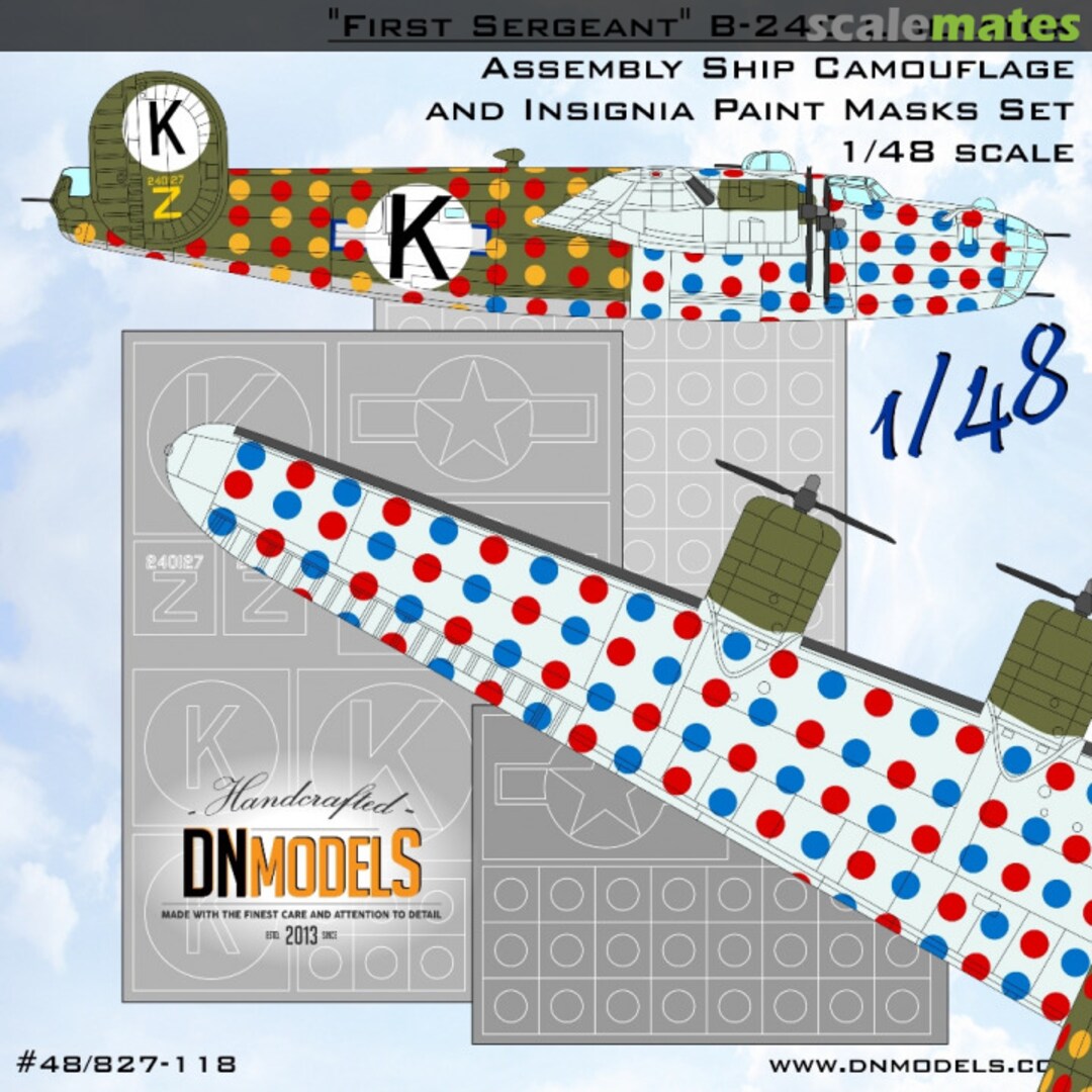 Boxart “First Sergeant” B-24D Liberator Assembly Ship Camo and Insignia Paint Mask Set 48/827-1118 DN Models Boxart “First Sergeant” B-24D Liberator Assembly Ship Camo and Insignia Paint Mask Set 48/827-1118 DN Models