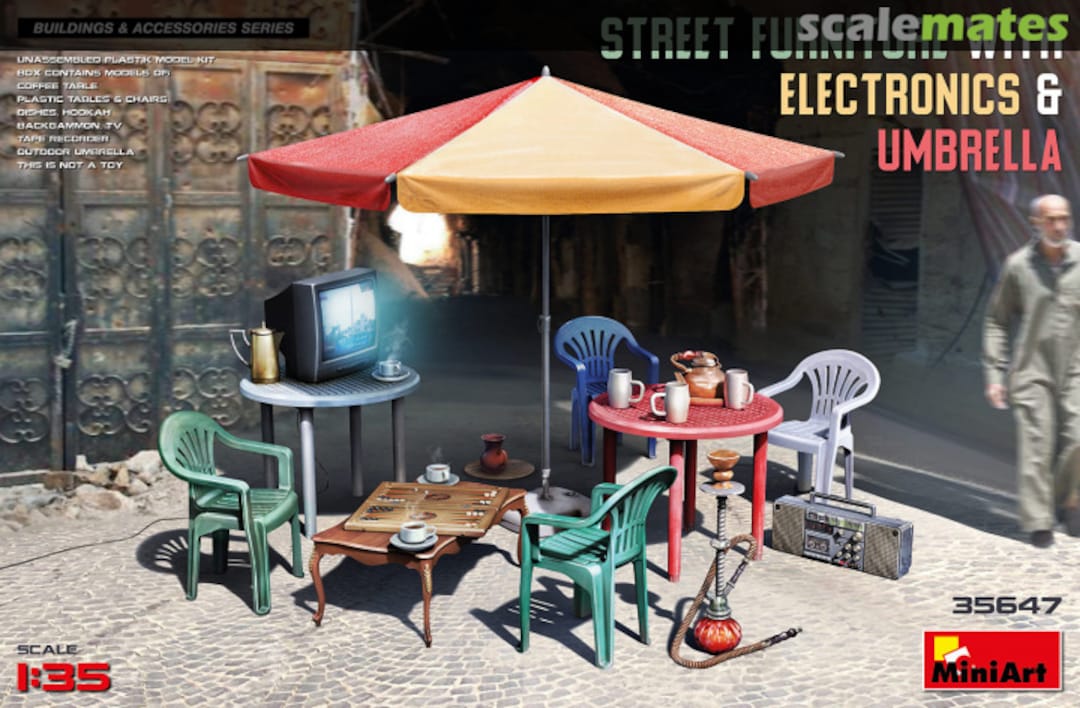 Boxart Street Furniture with Electronics & Umbrella 35647 MiniArt Boxart Street Furniture with Electronics & Umbrella 35647 MiniArt