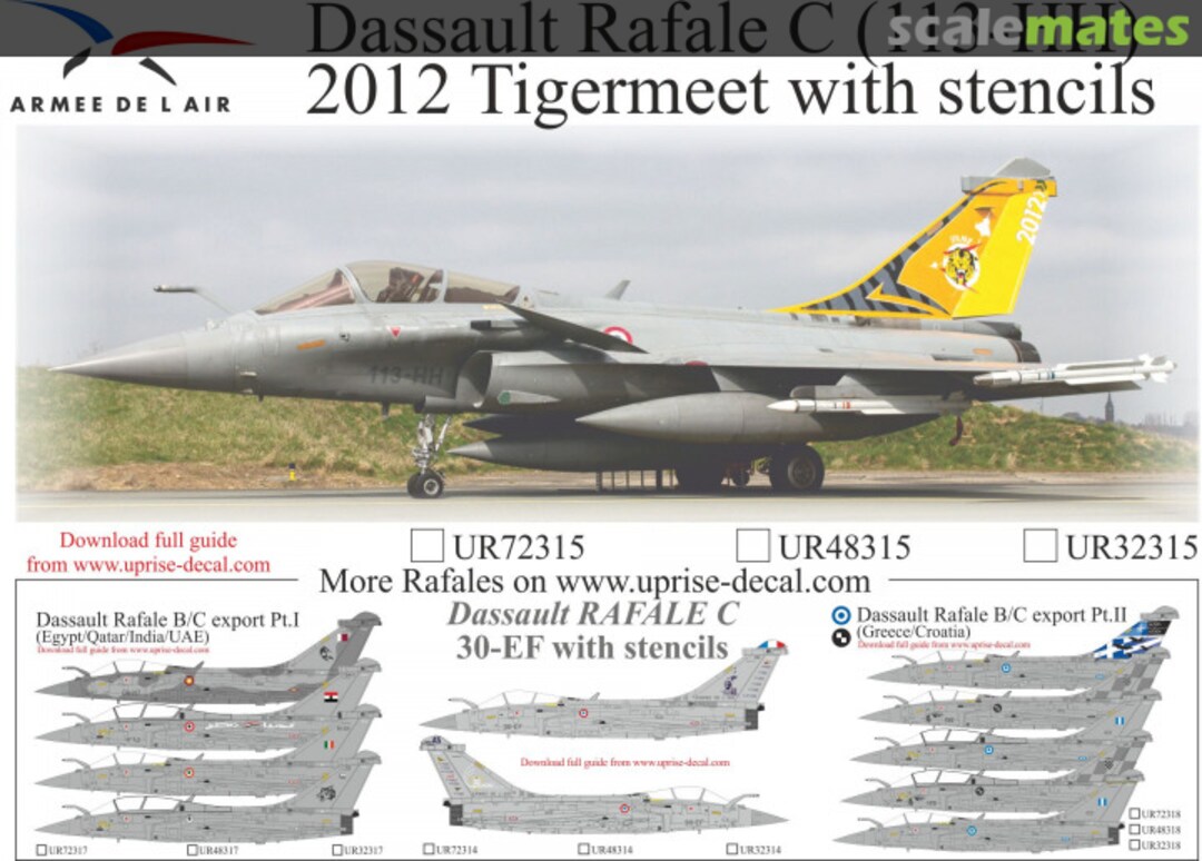 Boxart Dassault Rafale C (113-HH) 2012 Tigermeet with stencils UR48315 UpRise Decal Boxart Dassault Rafale C (113-HH) 2012 Tigermeet with stencils UR48315 UpRise Decal