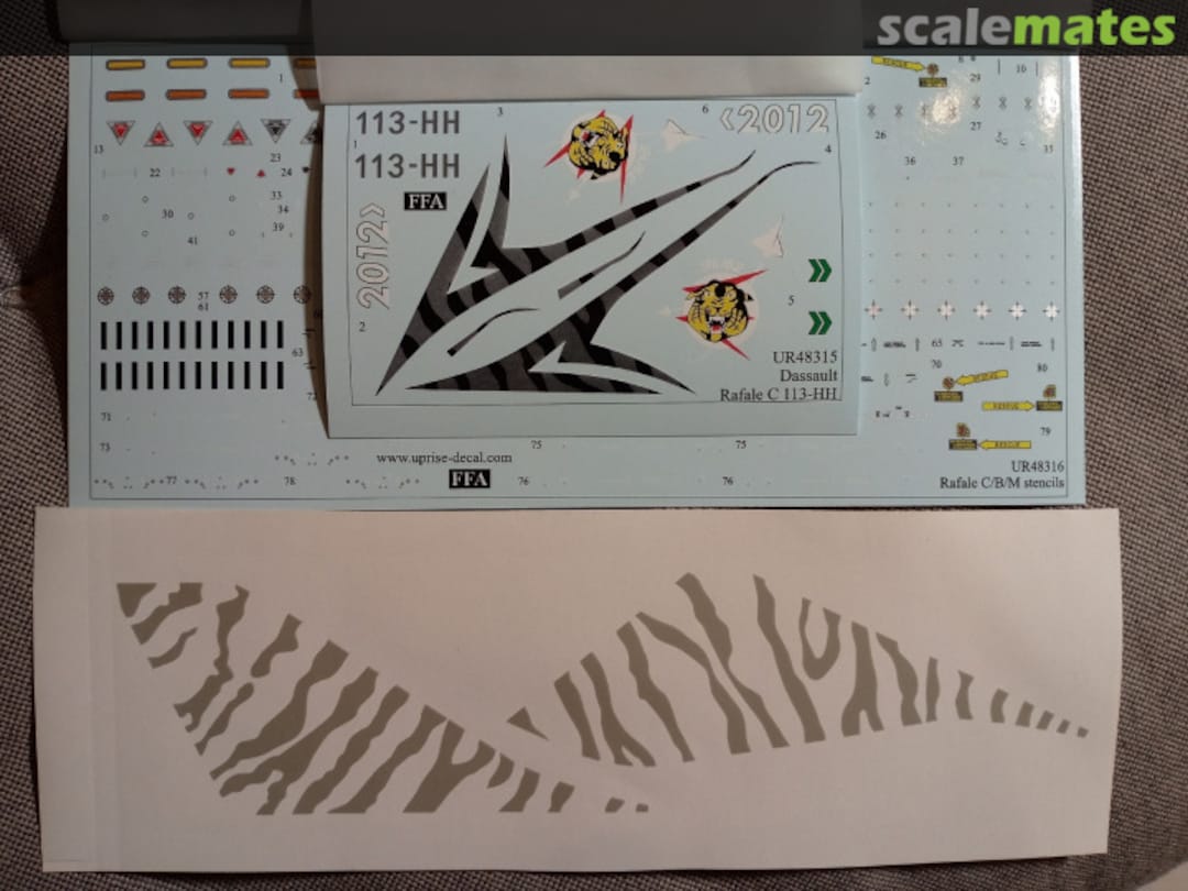 Contents Dassault Rafale C (113-HH) 2012 Tigermeet with stencils UR48315 UpRise Decal Contents Dassault Rafale C (113-HH) 2012 Tigermeet with stencils UR48315 UpRise Decal