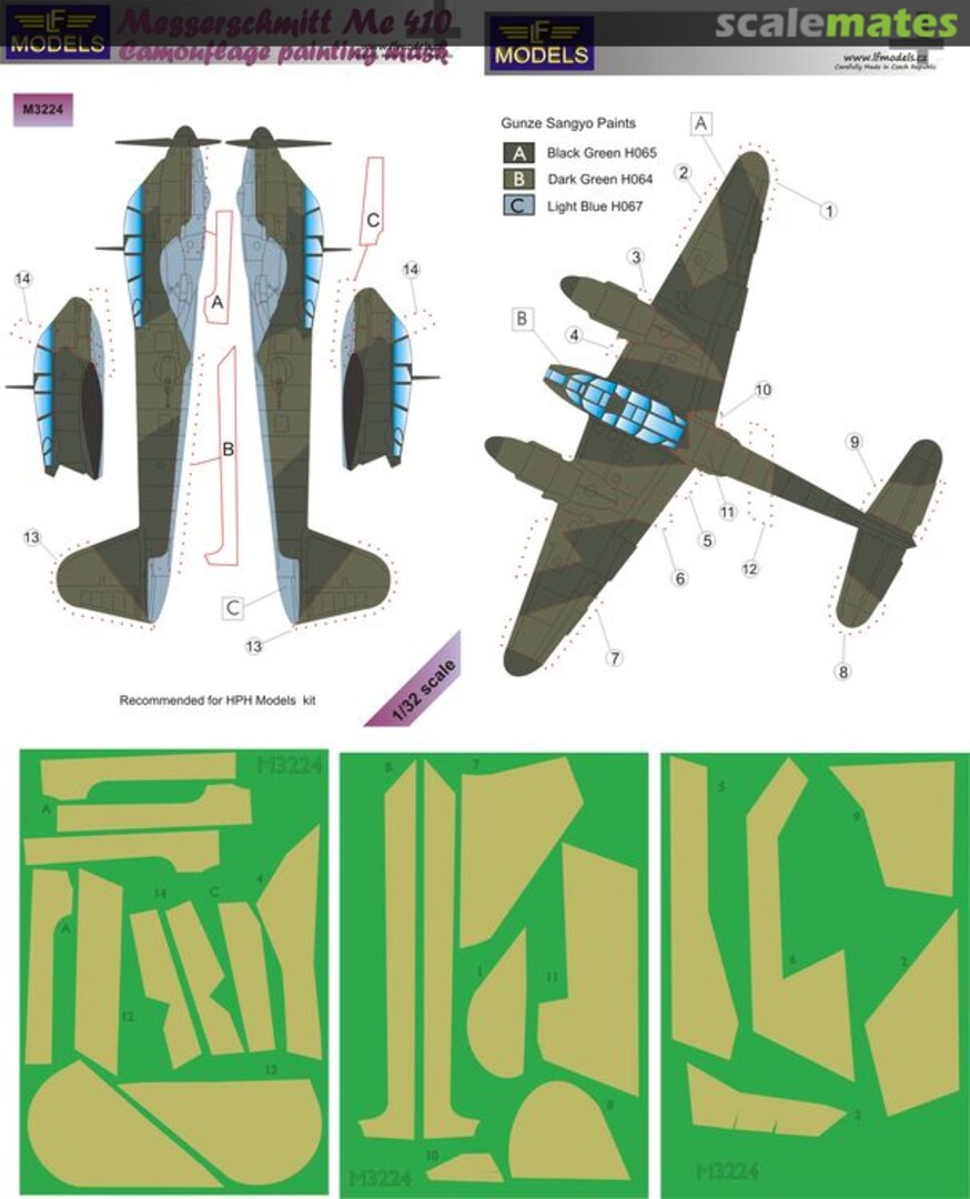 Boxart Messerschmitt Me 410 Camouflage Painting Mask M3224 LF Models Boxart Messerschmitt Me 410 Camouflage Painting Mask M3224 LF Models