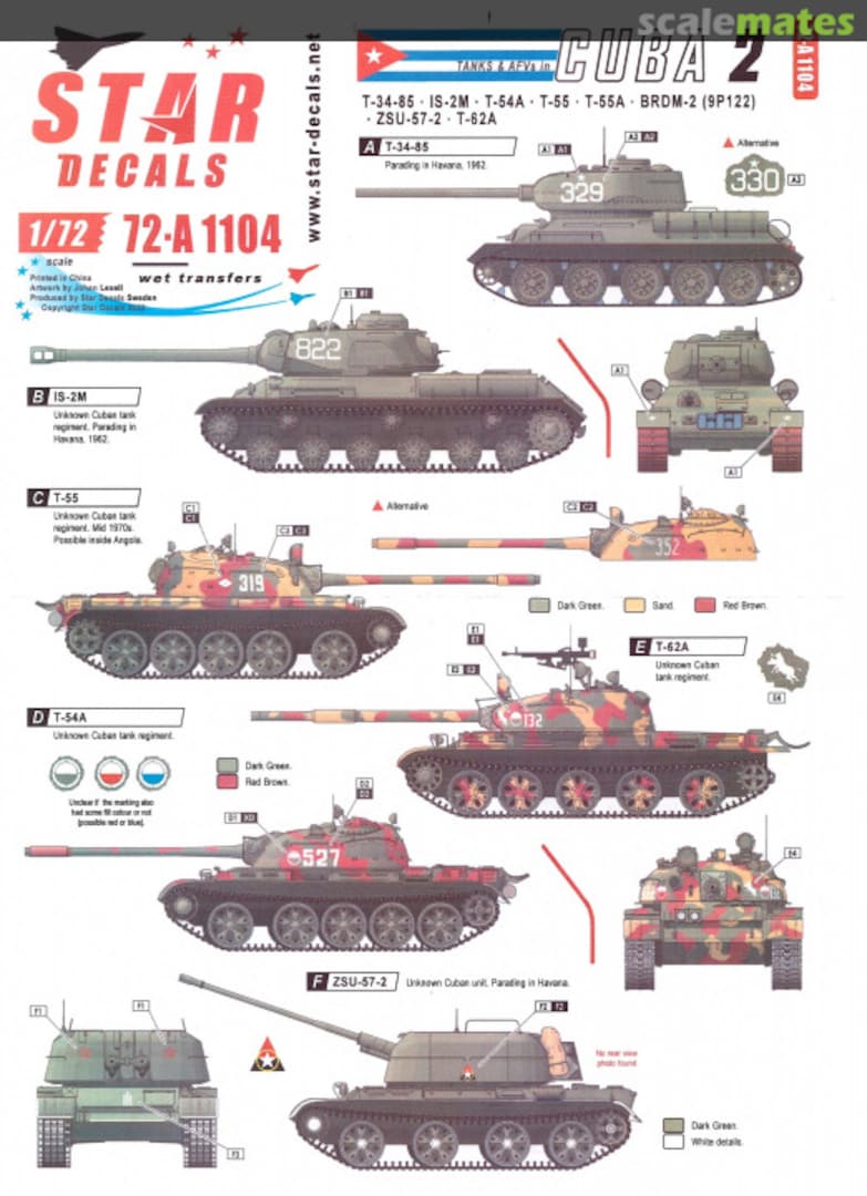 Boxart Tanks & AFVs in Cuba Part 2 72-A1104 Star Decals Boxart Tanks & AFVs in Cuba Part 2 72-A1104 Star Decals