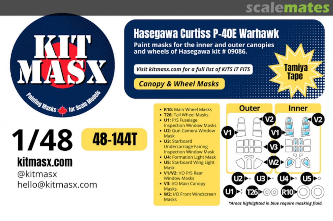 Boxart Curtiss P-40E Warhawk, canopy & wheel masks 48-144T Kit Masx Boxart Curtiss P-40E Warhawk, canopy & wheel masks 48-144T Kit Masx