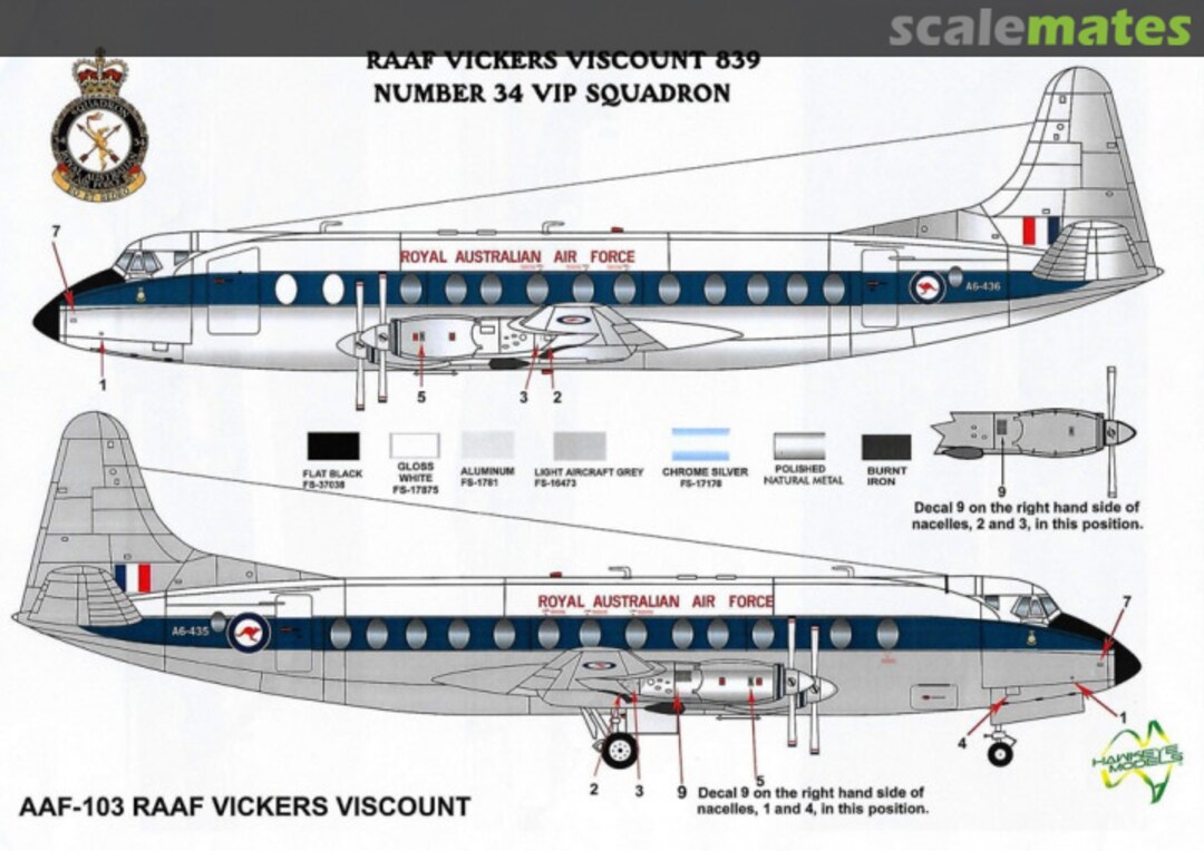 Boxart RAAF, Vickers Viscount 839, 34 Sqn. VIP Transport AAF-103 Hawkeye Models Boxart RAAF, Vickers Viscount 839, 34 Sqn. VIP Transport AAF-103 Hawkeye Models