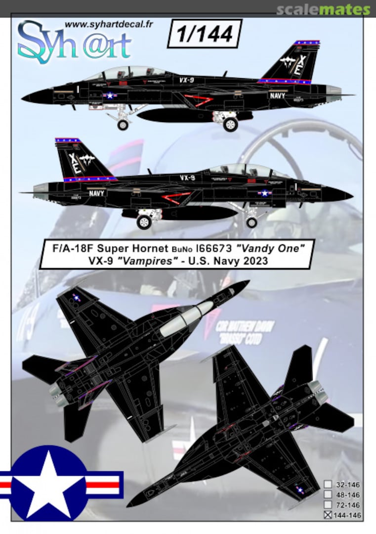 Boxart F/A-18F Super Hornet BuNo 166673 "Vandy One" VX-9 "Vampires - U.S. Navy 2023 144-146 Syhart Boxart F/A-18F Super Hornet BuNo 166673 "Vandy One" VX-9 "Vampires - U.S. Navy 2023 144-146 Syhart