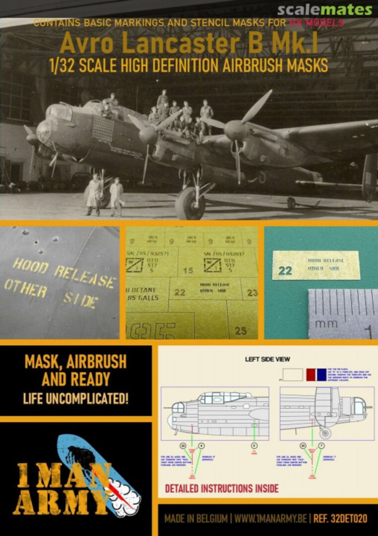 Boxart Avro Lancaster B Mk.1 stencilling and national insignia masks 32DET020 1ManArmy
