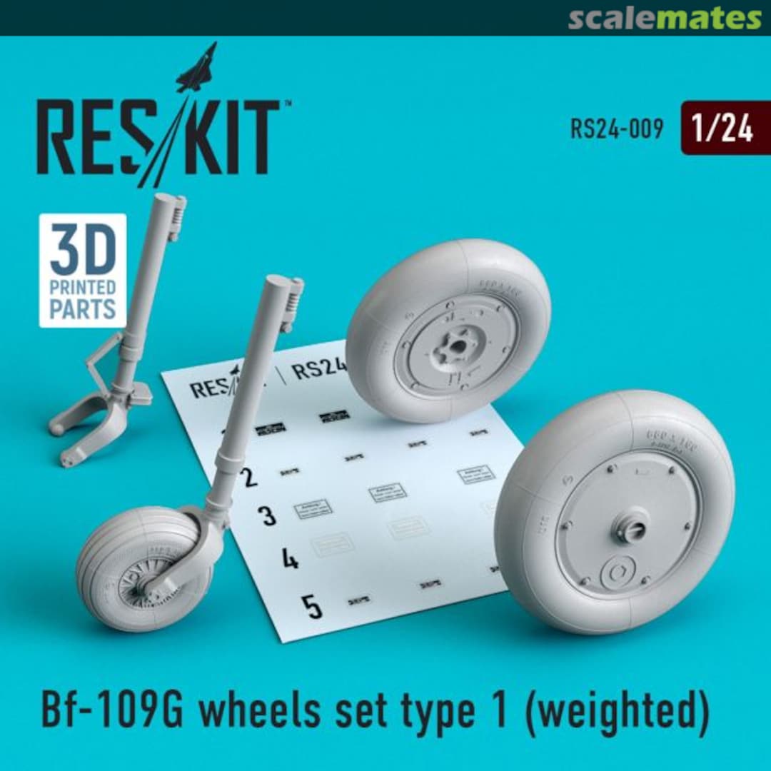 Boxart Bf-109G wheels set type 1 (weighted) RS24-0009 ResKit Boxart Bf-109G wheels set type 1 (weighted) RS24-0009 ResKit