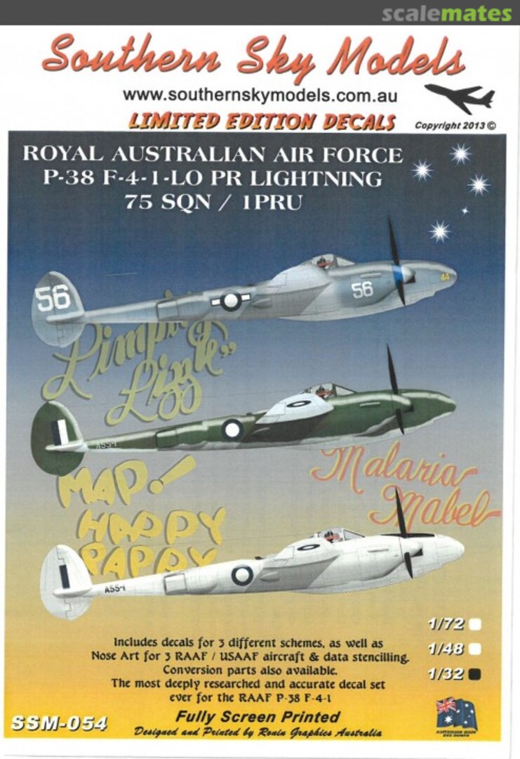 Boxart Royal Australian Air Force / USAAF P-38 F-4-1-LO Lightnings SSM-054 Southern Sky Models
