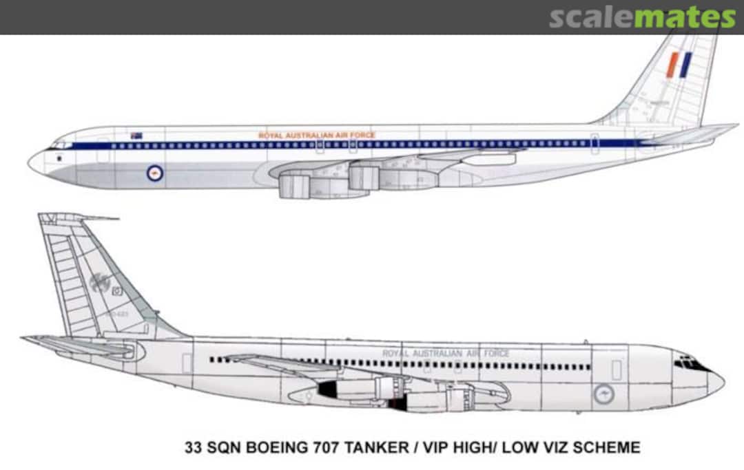 Boxart RAAF 33 Sqn. Boeing 707-338C, (High/Low-Vis schemes) Tanker / VIP AAF-019 Hawkeye Models Boxart RAAF 33 Sqn. Boeing 707-338C, (High/Low-Vis schemes) Tanker / VIP AAF-019 Hawkeye Models