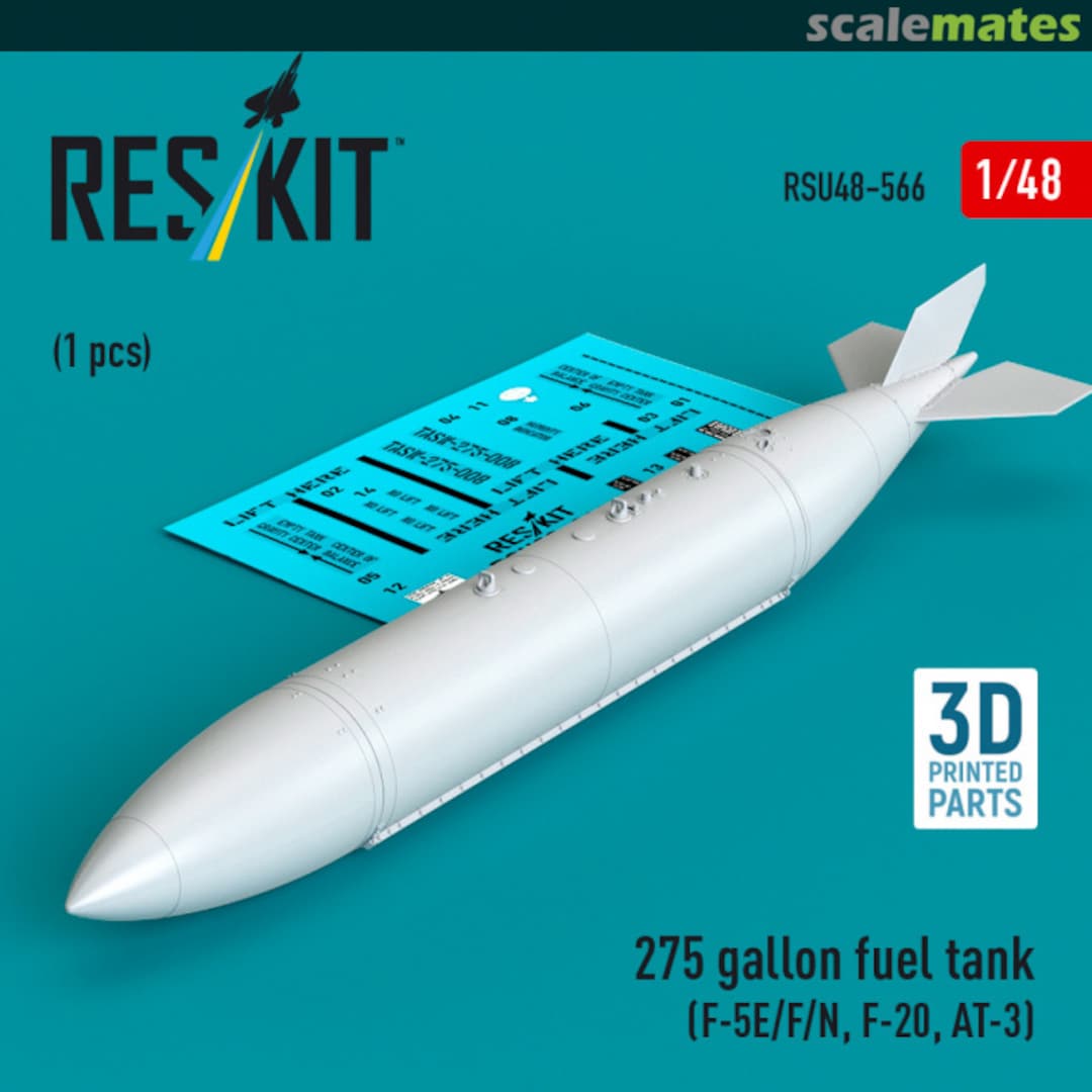 Boxart 275 gallon fuel tank (F-5E/F/N, F-20, AT-3) (1 pcs) (3D Printed) RSU48-0566 ResKit Boxart 275 gallon fuel tank (F-5E/F/N, F-20, AT-3) (1 pcs) (3D Printed) RSU48-0566 ResKit