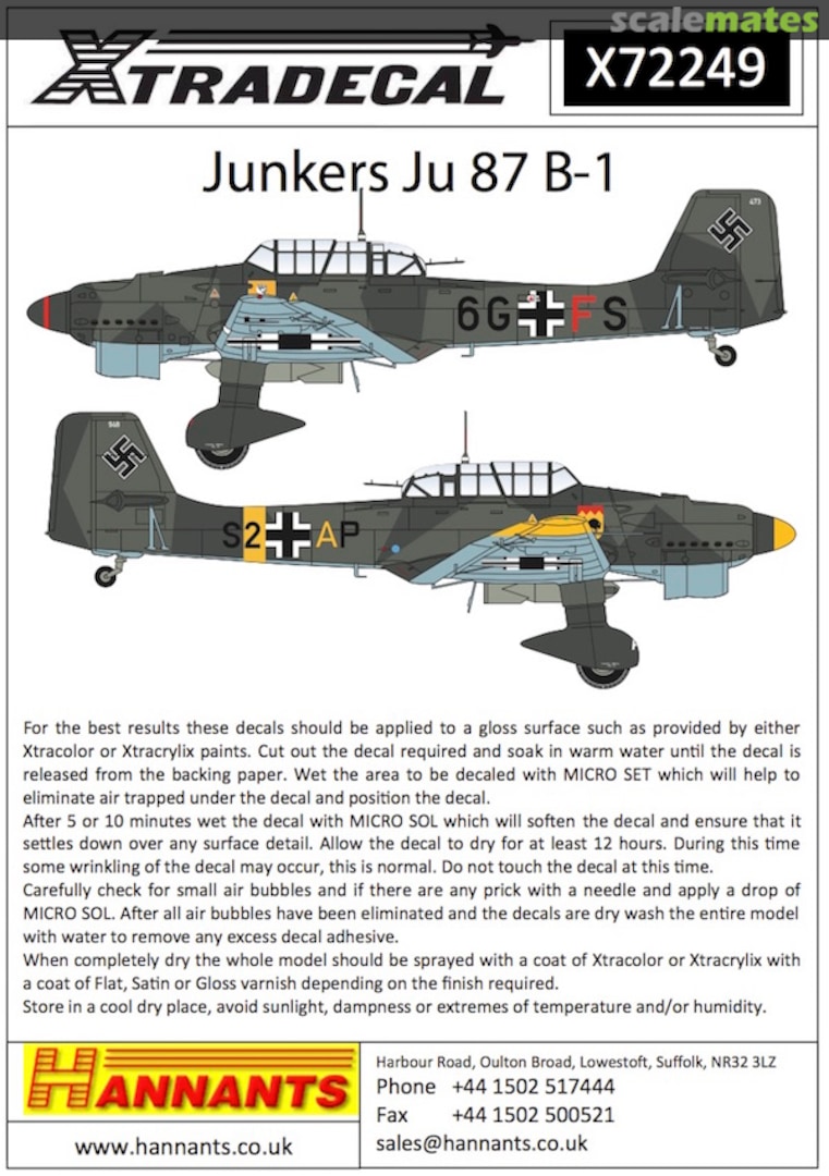 Boxart Junkers Ju 87B-1 'Stuka' X72249 Xtradecal Boxart Junkers Ju 87B-1 'Stuka' X72249 Xtradecal