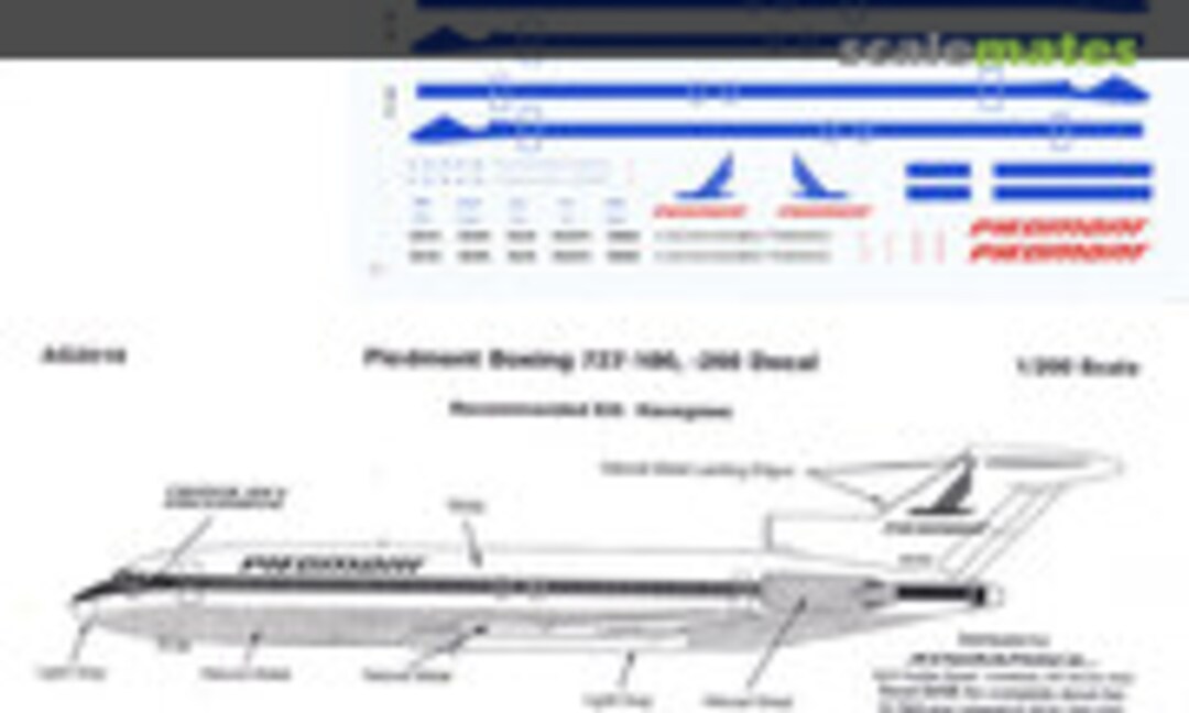 1:200 Piedmont Boeing 727-100, -200 Decal (Avigraphics AG2018) AG2018