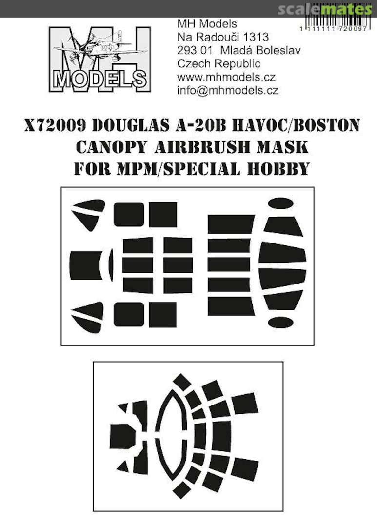 Boxart Douglas A-20B Havoc/Boston canopy airbrush mask X72009 MH Models Boxart Douglas A-20B Havoc/Boston canopy airbrush mask X72009 MH Models