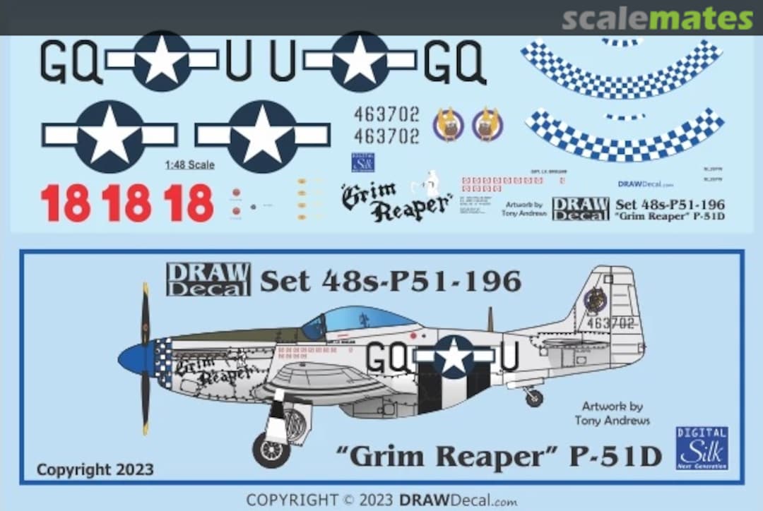 Boxart “Grim Reaper” P-51D 48-P51-196 Draw Decal Boxart “Grim Reaper” P-51D 48-P51-196 Draw Decal