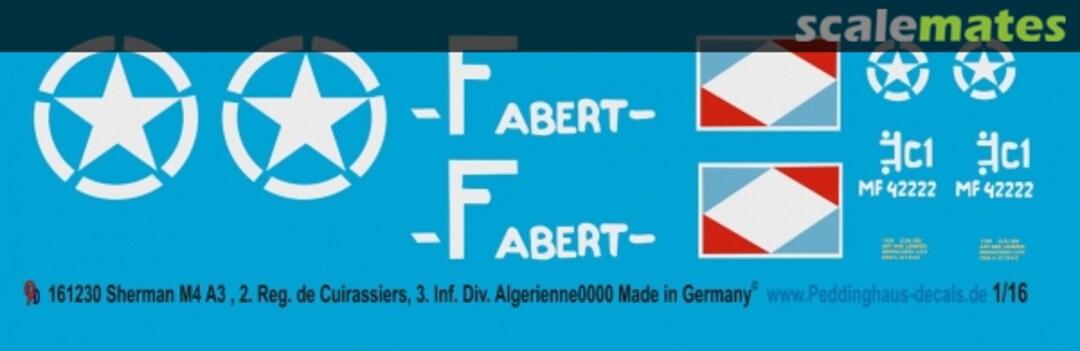 Boxart Sherman M4A3 2. Reg de Cuirassiers 2 Escadron FFF EP 1230 Peddinghaus-Decals Boxart Sherman M4A3 2. Reg de Cuirassiers 2 Escadron FFF EP 1230 Peddinghaus-Decals
