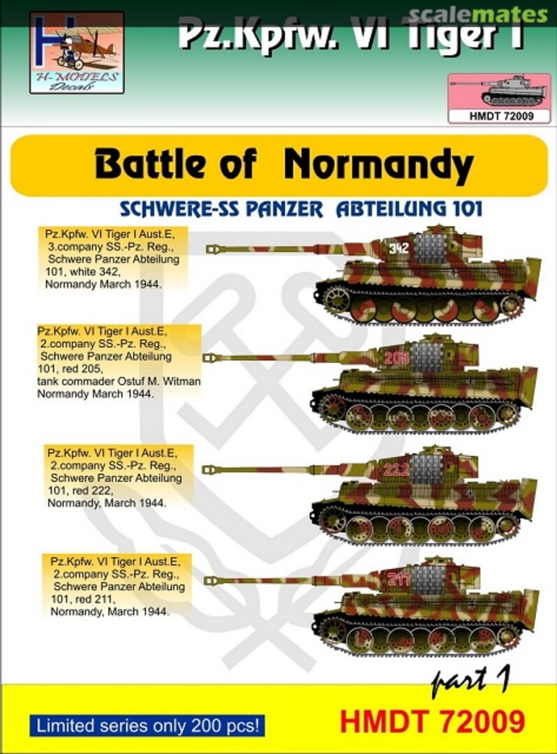 Boxart Pz.Kpfw.VI Tiger I Battle of Normandy pt. 1 HMT72009 H-Models Decals Boxart Pz.Kpfw.VI Tiger I Battle of Normandy pt. 1 HMT72009 H-Models Decals