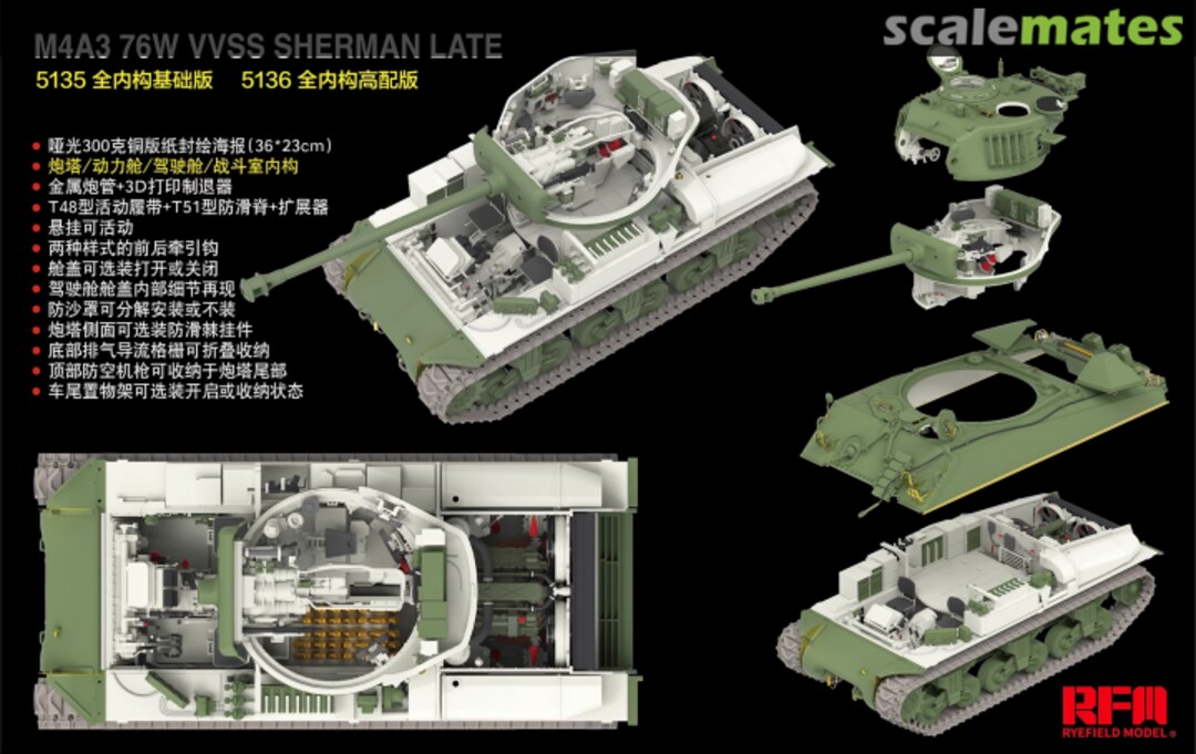 Boxart M4A3 Sherman 76W VVSS Late w/Interior RM-5135 Rye Field Model Boxart M4A3 Sherman 76W VVSS Late w/Interior RM-5135 Rye Field Model