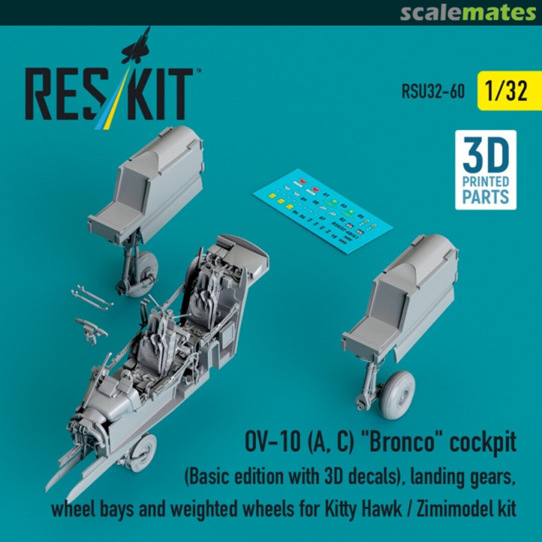 Boxart OV-10 (A, C) "Bronco" cockpit (Basic edition with 3D decals), landing gears, wheel bays and weighted wheels RSU32-0060 ResKit