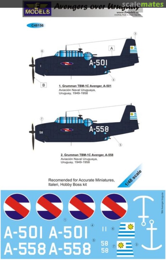 Boxart Grumman TBM-1C Avenger over Uruguay part II. 2 decal options C48156 LF Models Boxart Grumman TBM-1C Avenger over Uruguay part II. 2 decal options C48156 LF Models