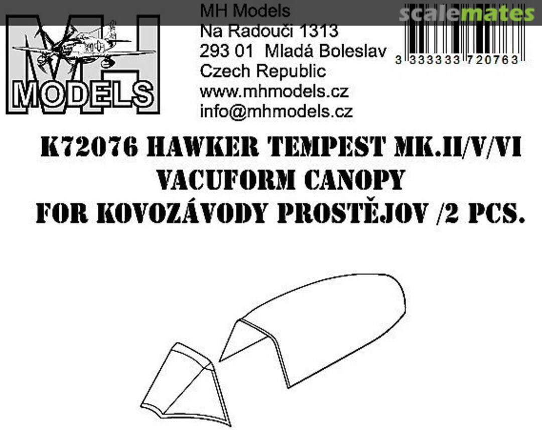 Boxart Hawker Tempest Mk.II/V/VI Vacuform Canopy K72076 MH Models