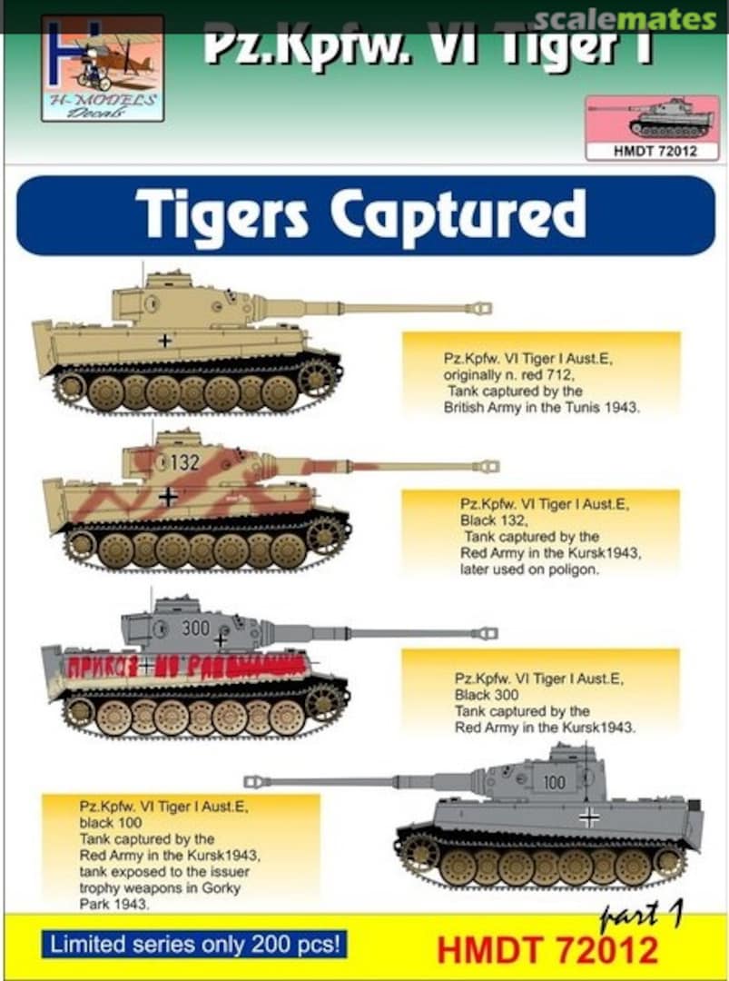 Boxart Pz.Kpfw.VI Tiger I Captured Tigers, Part 1 HMT72012 H-Models Decals Boxart Pz.Kpfw.VI Tiger I Captured Tigers, Part 1 HMT72012 H-Models Decals
