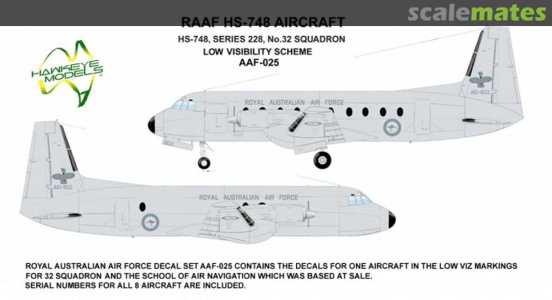 Boxart RAAF, Hawker Siddeley HS.748, 32 Sqn. Low Viz AAF-025 Hawkeye Models