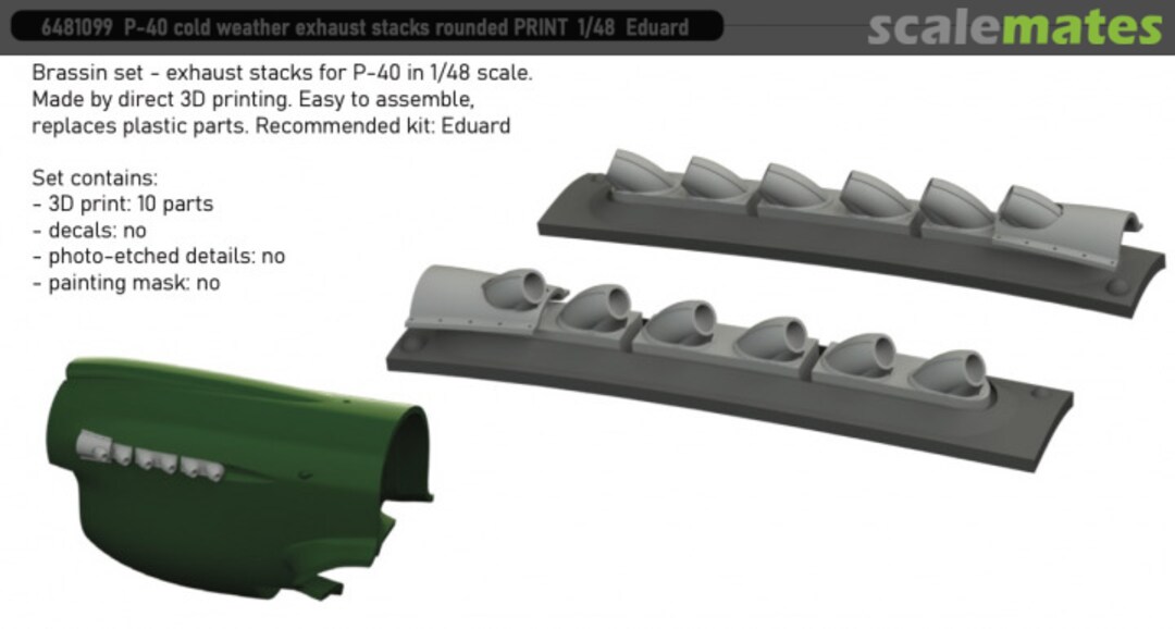 Boxart P-40 Cold Weather Exhaust Stacks Rounded PRINT 6481099 Eduard