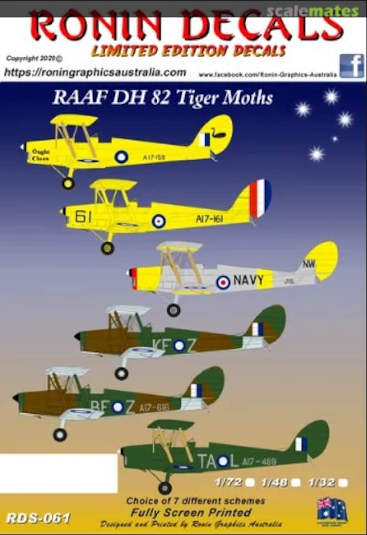 Boxart RAAF DH82 Tiger Moth Decals RDS-061(72) Ronin Decals Boxart RAAF DH82 Tiger Moth Decals RDS-061(72) Ronin Decals