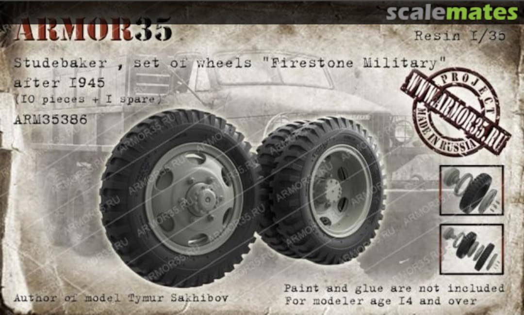 Boxart Studebaker, set of wheels "Firestone Military" after 1945 ARM35386 Armor35 Boxart Studebaker, set of wheels "Firestone Military" after 1945 ARM35386 Armor35