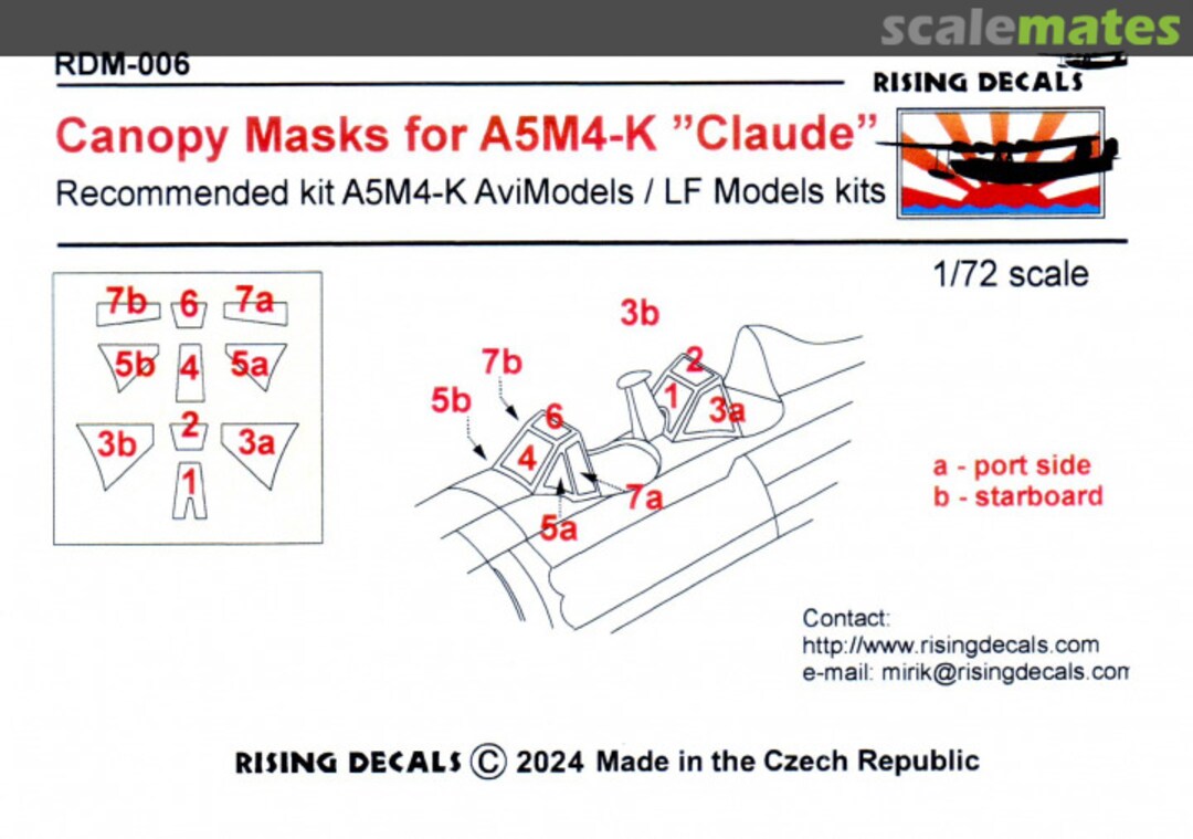 Boxart Canopy Masks for A5M4-K "Claude" RDM-006 Rising Decals Boxart Canopy Masks for A5M4-K "Claude" RDM-006 Rising Decals