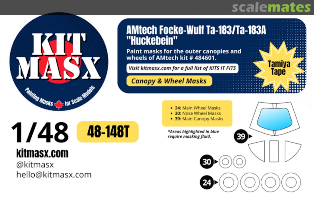 Boxart Focke-Wulf Ta-183/Ta-183A 'Huckbein', canopy & wheel masks 48-148T Kit Masx Boxart Focke-Wulf Ta-183/Ta-183A 'Huckbein', canopy & wheel masks 48-148T Kit Masx