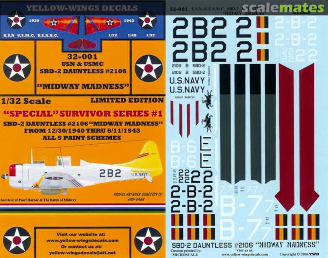 Boxart USN & USMC SBD-2 Dauntless #2106 32-001 Yellow-Wings Decals Boxart USN & USMC SBD-2 Dauntless #2106 32-001 Yellow-Wings Decals