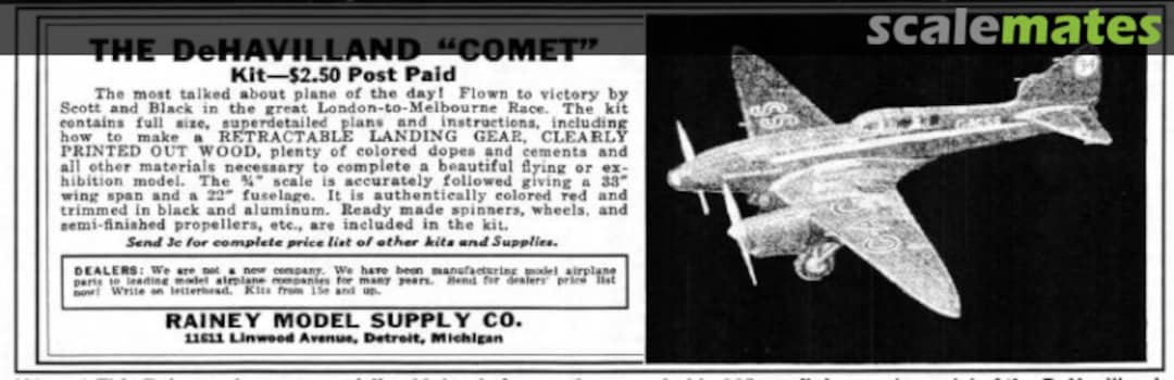 Boxart De Havilland DH 88 Comet Rainey Model Supply Co. Boxart De Havilland DH 88 Comet Rainey Model Supply Co.