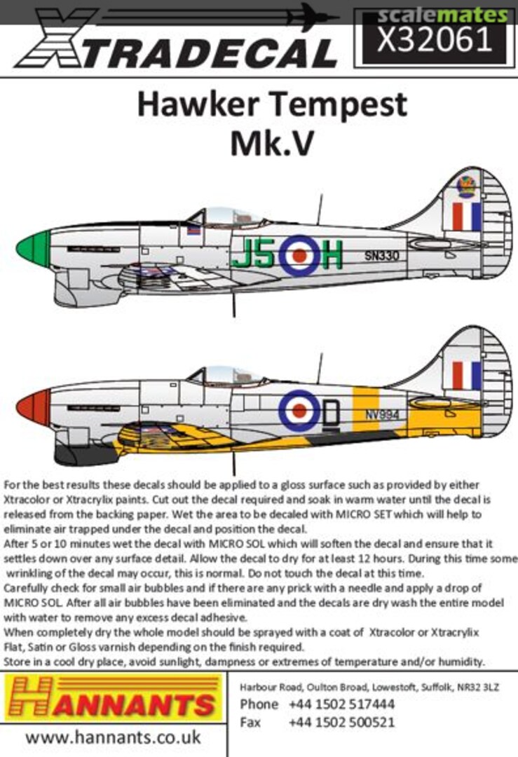 Boxart Hawker Tempest Mk.V X32-061 Xtradecal
