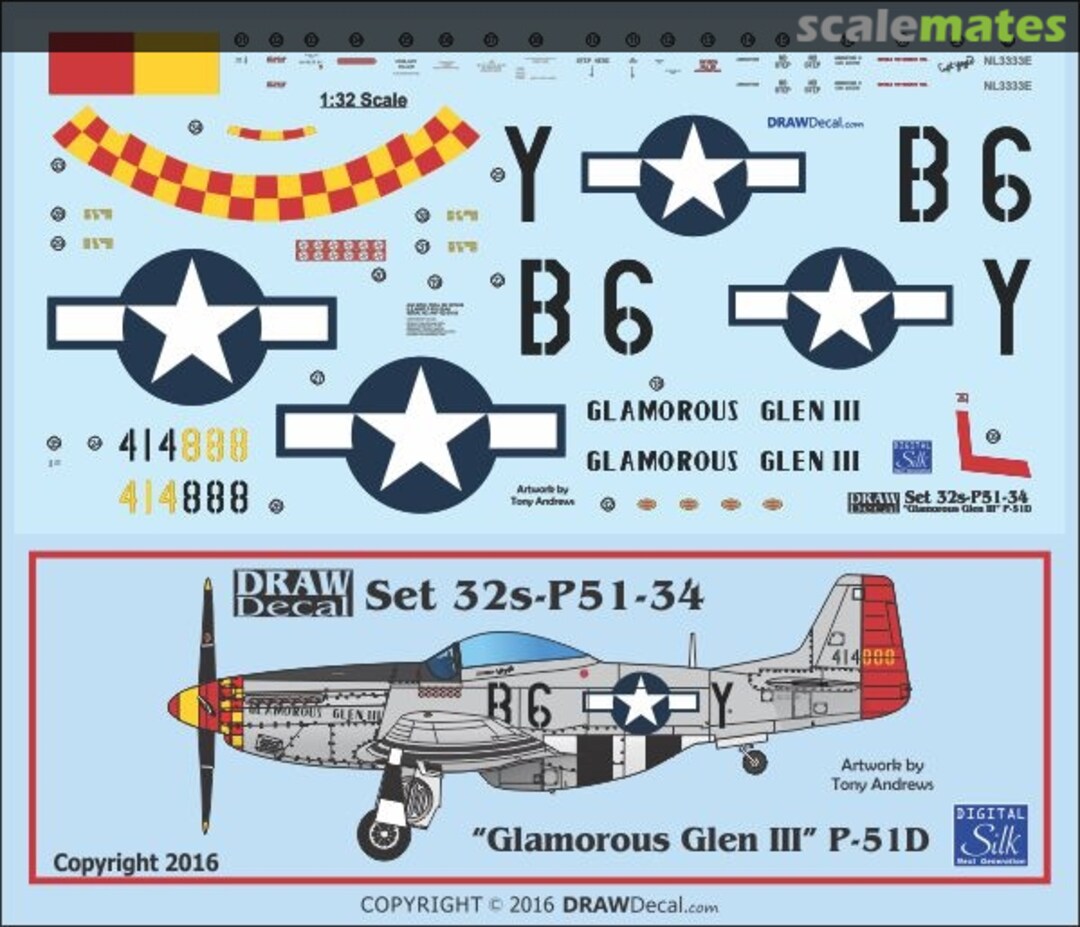 Boxart P-51D "Glamorous Glen III" 32-P51-34 Draw Decal Boxart P-51D "Glamorous Glen III" 32-P51-34 Draw Decal